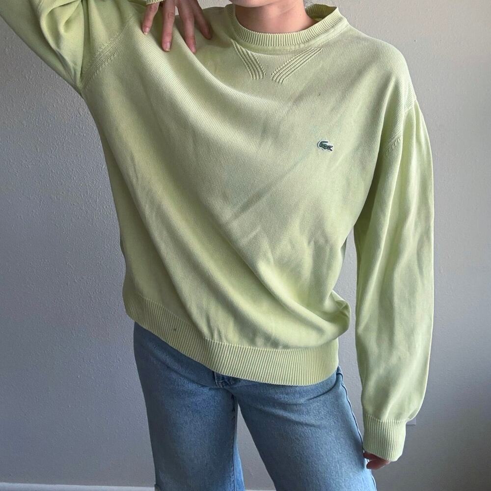 Vintage Lacoste Crewneck Sweater Lime Green golf tennis Wimbledon preppy sports
